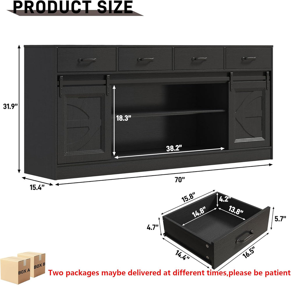 70” Large Buffet Sideboard Cabinet w/4 Drawer,Farmhouse Coffee Bar Cabinet Bu...