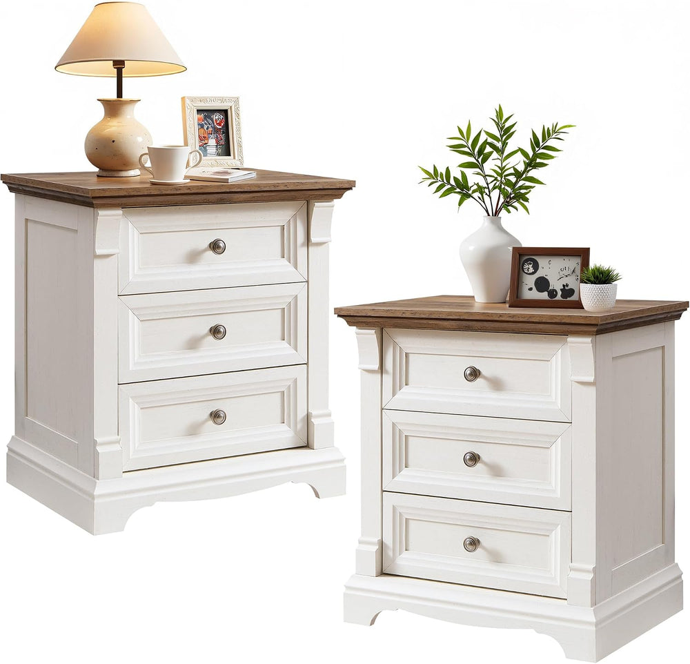 Farmhouse 26"H Nightstand Set of 2, 23.6"W End Table with Charging ...