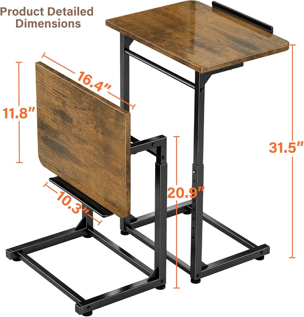 Tv Tray Table Set of 2, 8-Level Adjustable Height Couch Side Table,90° Tilt A...