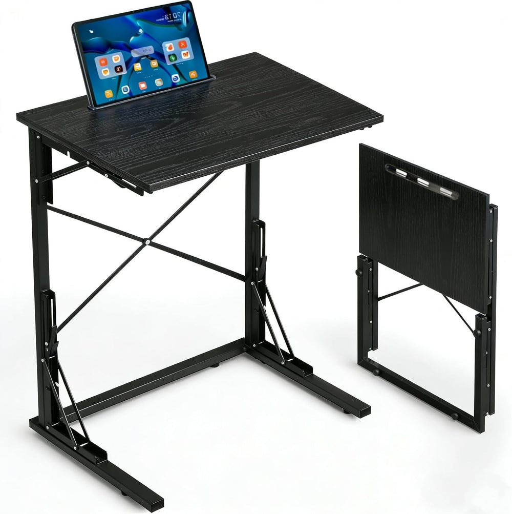 24 inch Foldable TV Tray Table, Foldable Portable C-Shaped Sofa end Table, Ov...