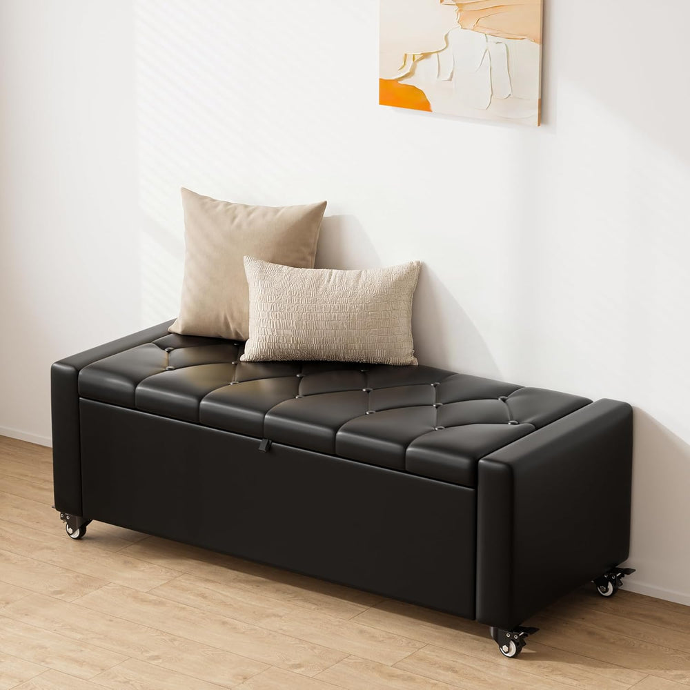 50” Ottoman Bench with Storage, Upholstered Faux Leather End of Bench for Bed...