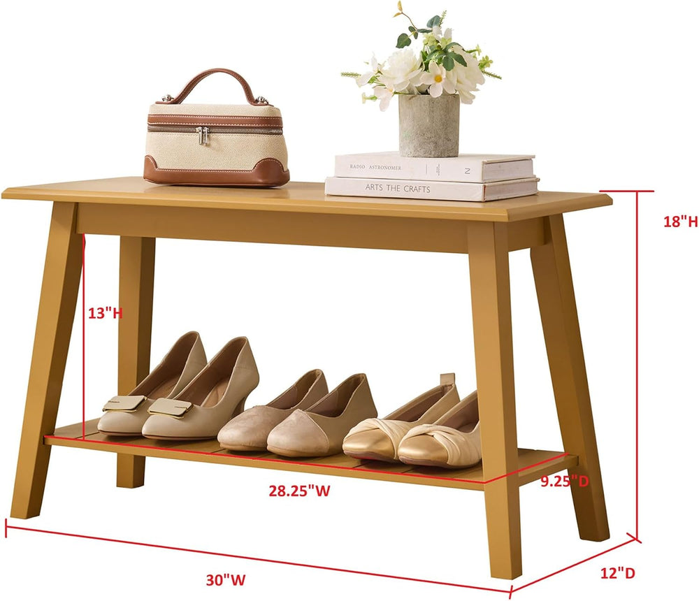 Kings Brand Wood Entryway Shoe Bench with Storage Shelf, Honey Mustard | Stor...