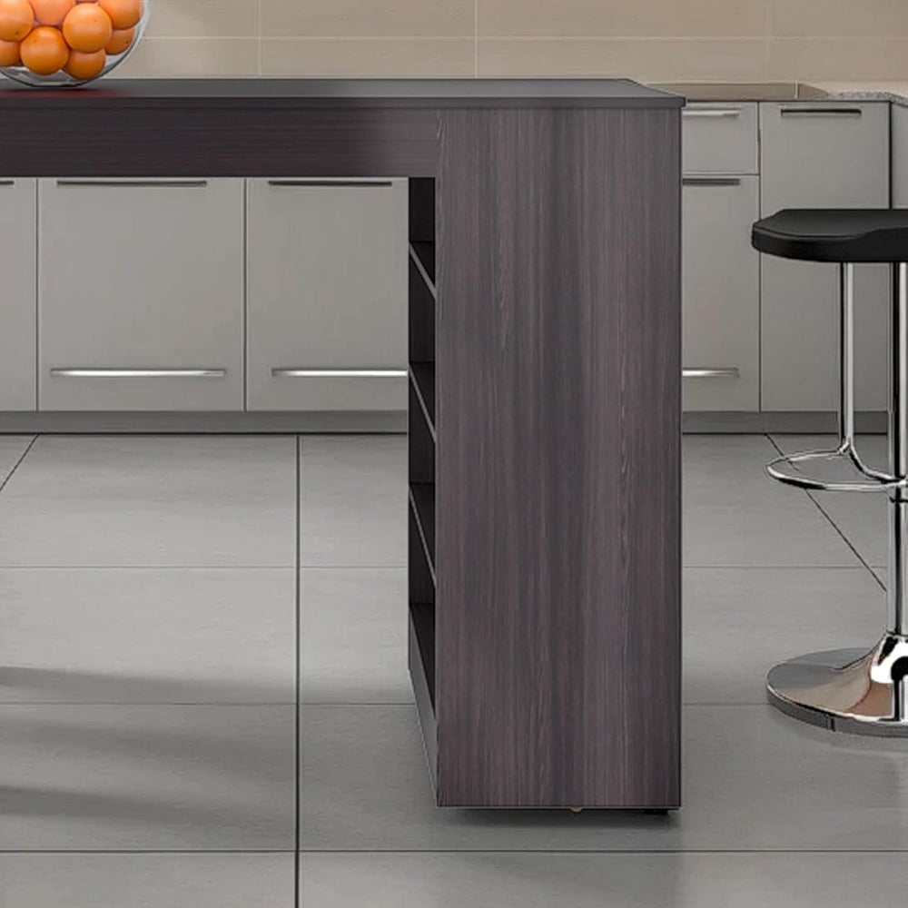 Wenge Kitchen Island with Open Storage - Wood Countertop | Four-shelf open st...