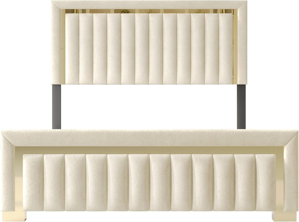 HOME DESIGN Olathe King Size Upholstered Panel Bed Frame, Vertical Channel Tu...