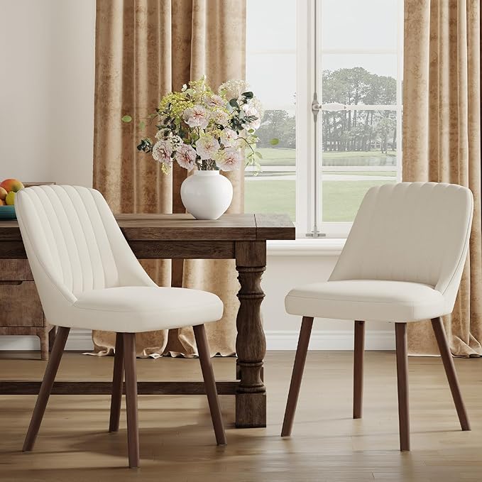 Upholstered Dining Chairs Set of 2, Modern Fabric Kitchen Chairs with Back, W...