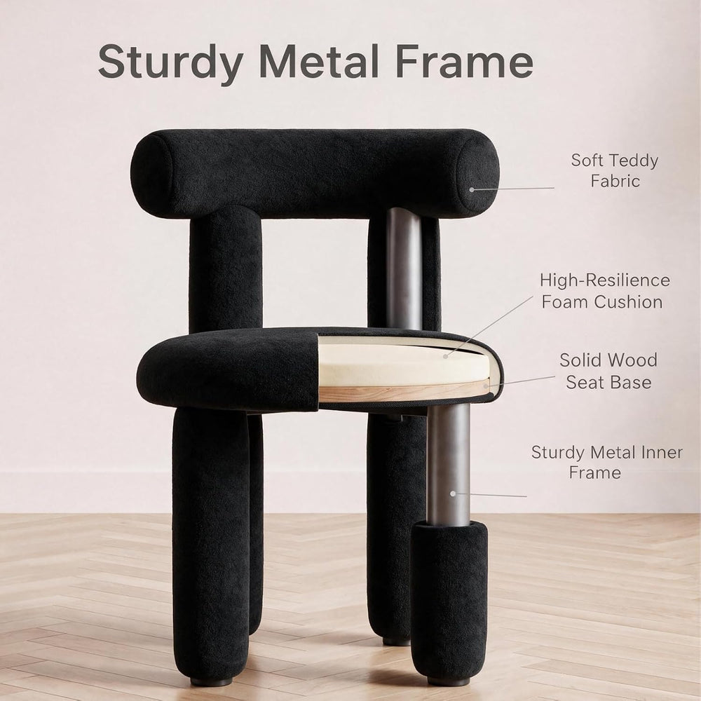 DUOMAY Modern Black Boucle Dining Chairs Set of 4, Sherpa Upholstered Kitchen...