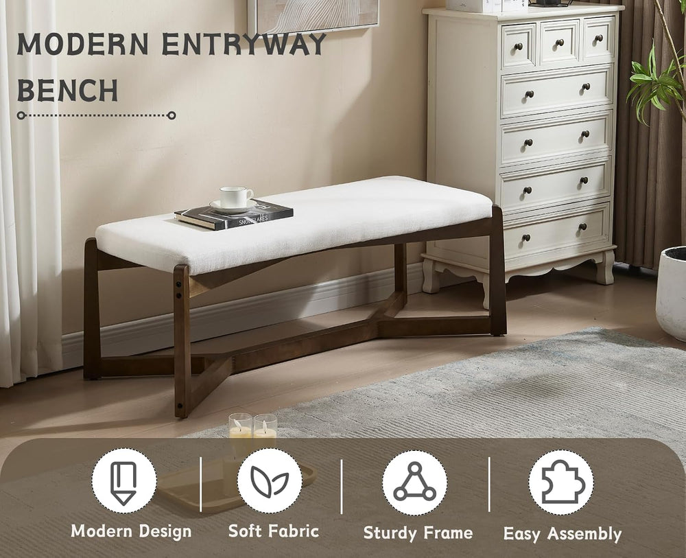 CIMOTA 49 Inch Modern Entryway Bench, Upholstered Bedroom Bench with Solid Wo...