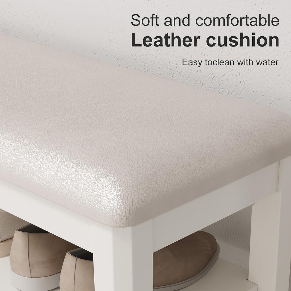 AQIMUELE Shoe Bench with Leather Cushion, 3 Tiers Shoe Storage Bench Height A...