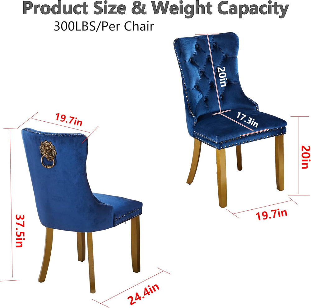 Velvet Dining Chairs Set of 2,Fabric Upholstered Side Chairs with Lion Head R...