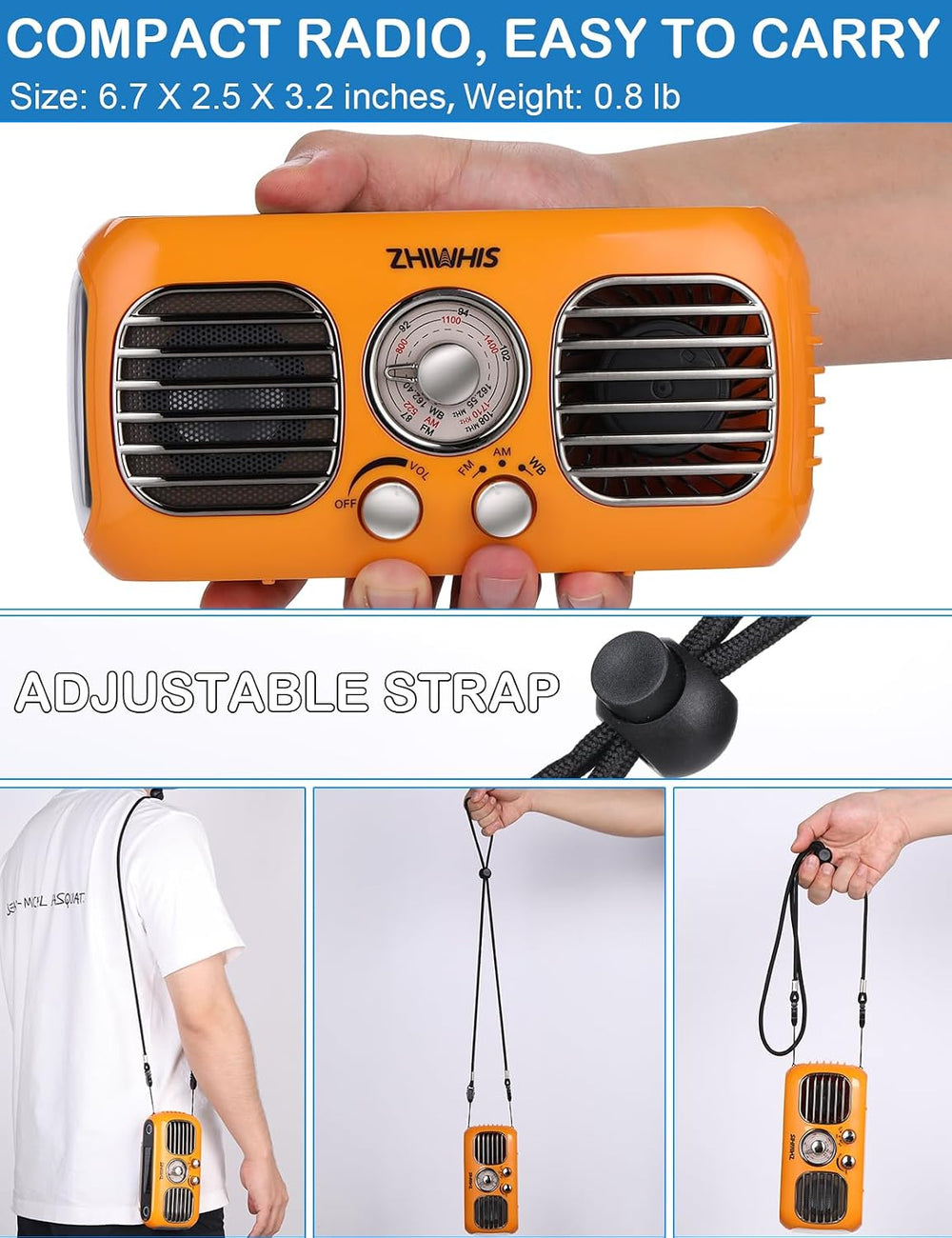 ZHIWHIS Emergency Radio with Portable Fan, AM/FM/WB Weather Radios with SOS S...