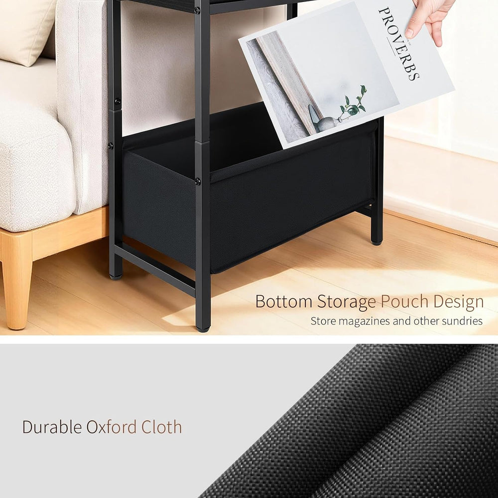 Long Narrow Side Tables Set of 2 with Charging Station, Slim Nightstand with ...