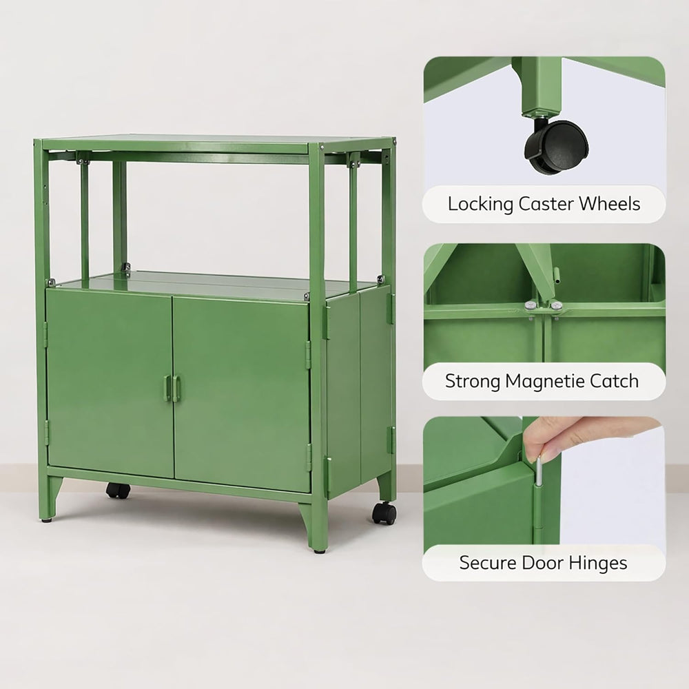 Modern Metal Folding Storage Cabinet, Cream Foldable Sideboard with Shelves, ...