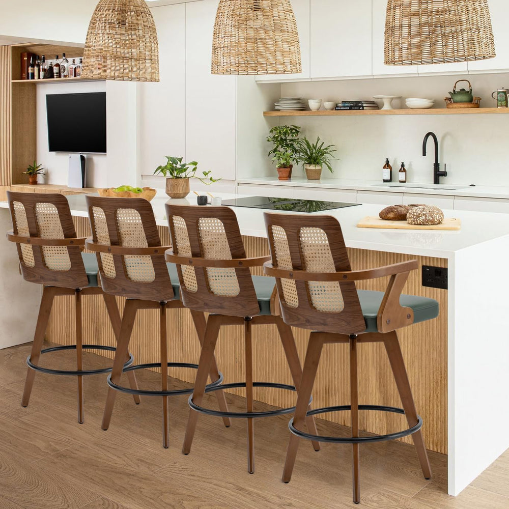 Swivel Counter Stools with Arms, Kitchen Island Stools with Rattan Back | Wal...