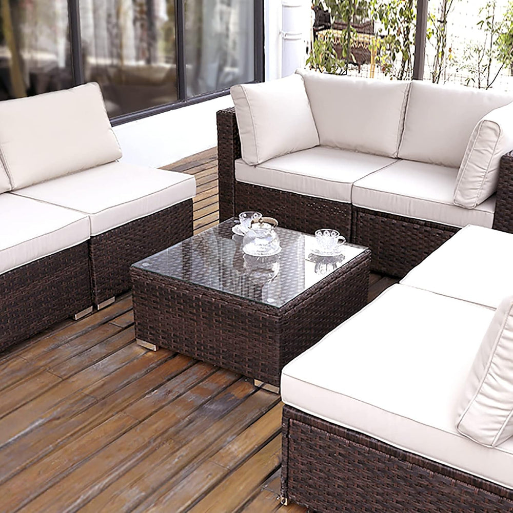 DIMAR GARDEN Outdoor Coffee Table Wicker Patio Side Table with Glass Top, 25....