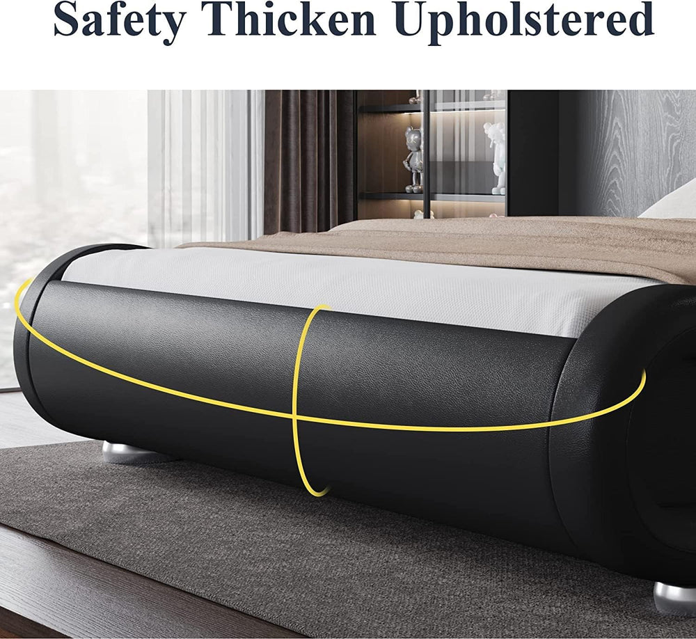 Allewie Queen Upholstered Sleigh Bed Frame with Adjustable Headboard, Black