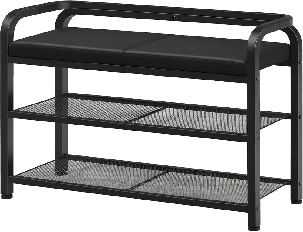 YATINEY Shoe Bench with Backrest, Entryway Bench, 2-Tier Shoe Rack with PU Pa...