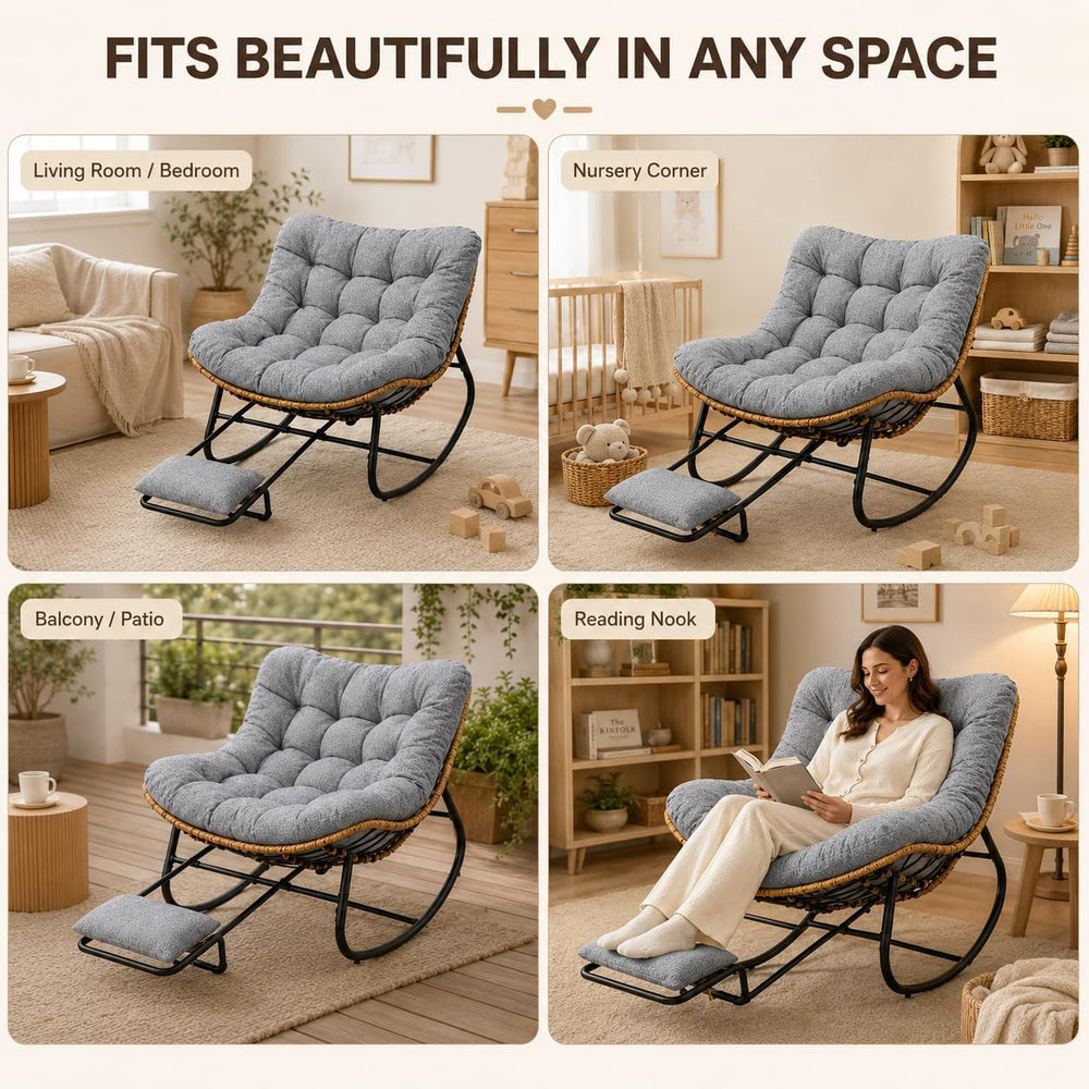 Oversized Rocking Chair with Zero-Gravity Foot Rest & Ottoman, Comfy Loun...