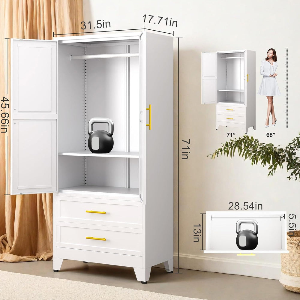 GAIOUS Metal Wardrobe Cabinet with Hanging Rod, Clothing Storage Cabinets