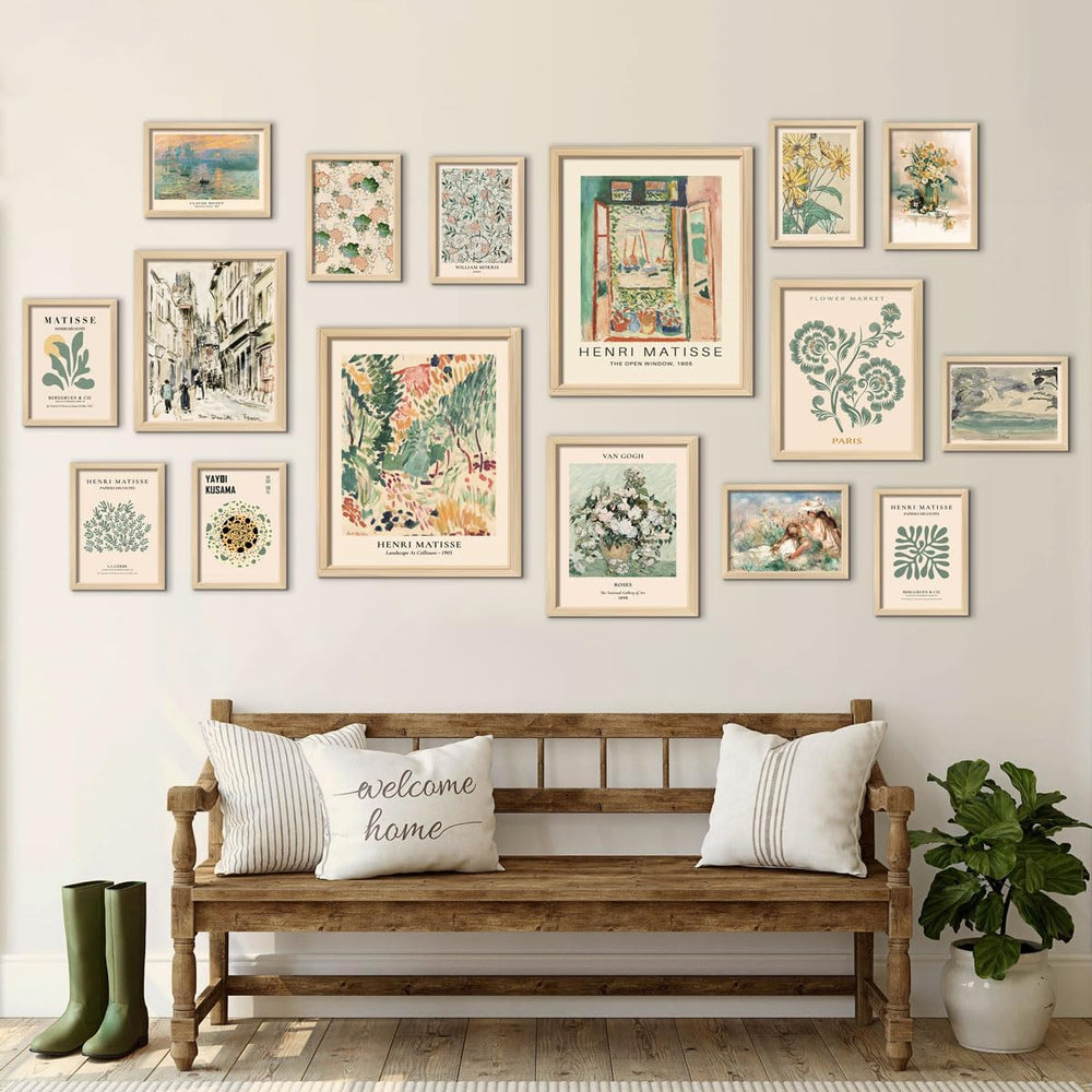 ANERZA 16 PCS Framed Sage Green Wall Art Decor, Matisse Wall Prints for Bedro...