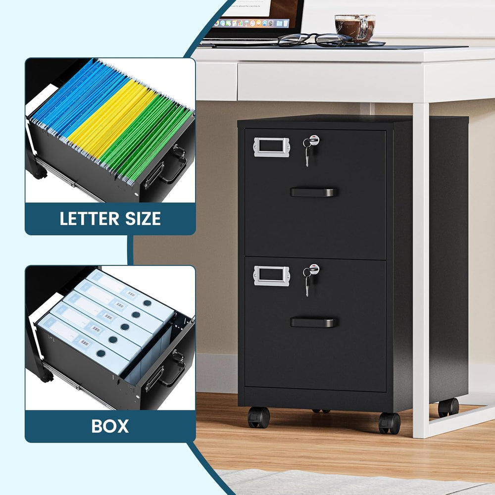 MIIIKO 2 Drawer File Cabinet with Lock, Vertical Metal Filing Cabinets for Ho...