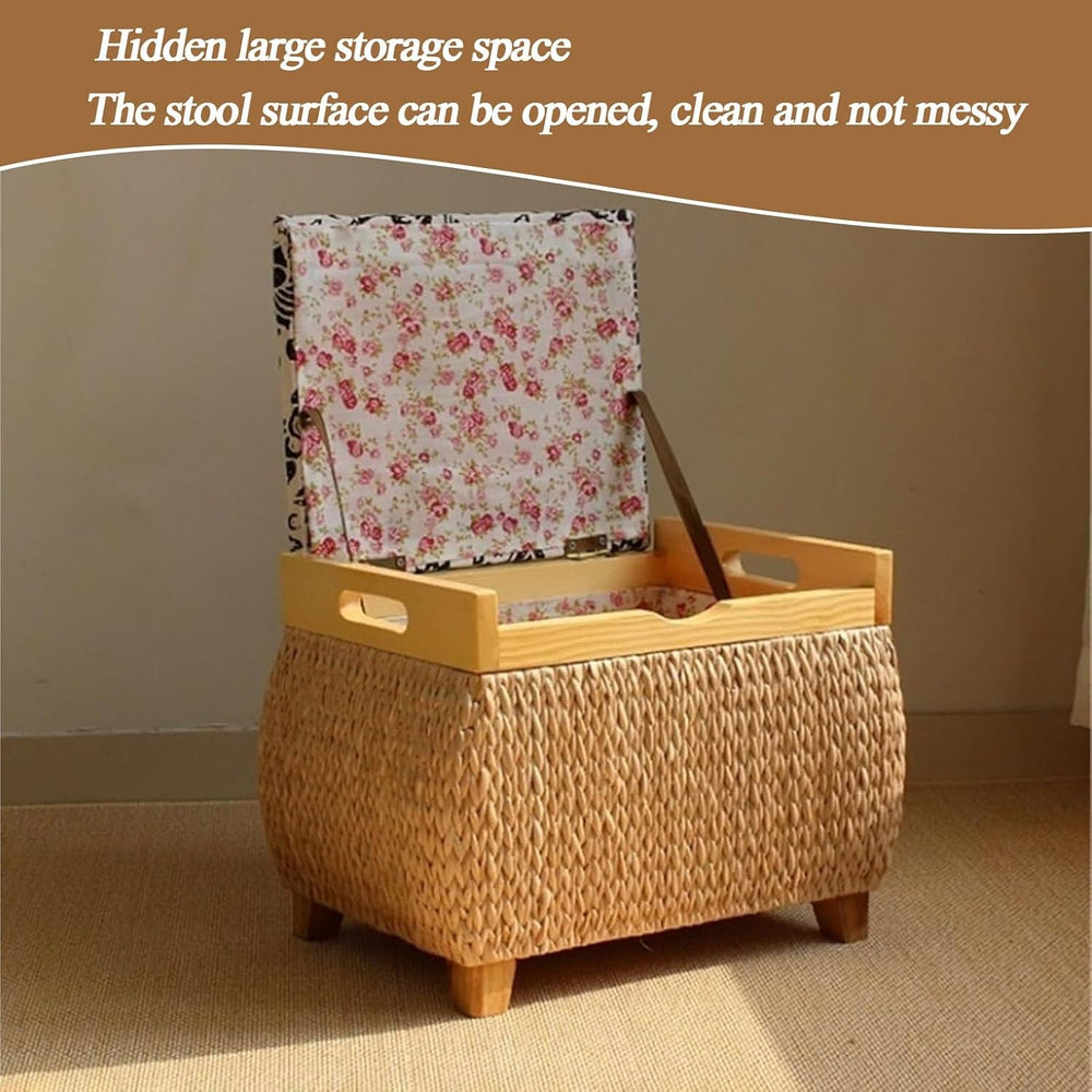 Ottoman with Storage Rattan Woven ,Bench with Padded Seat End of The Bed Entr...