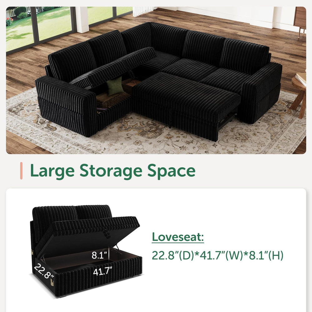 HONBAY Modular Sectional Sleeper Sofa with Pull Out Bed,Corduroy L Shaped Cou...