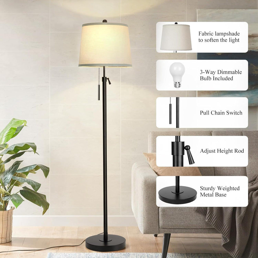 JUNNAI Floor Lamps for Living Room, Black Floor Lamp Adjustable Height Standi...