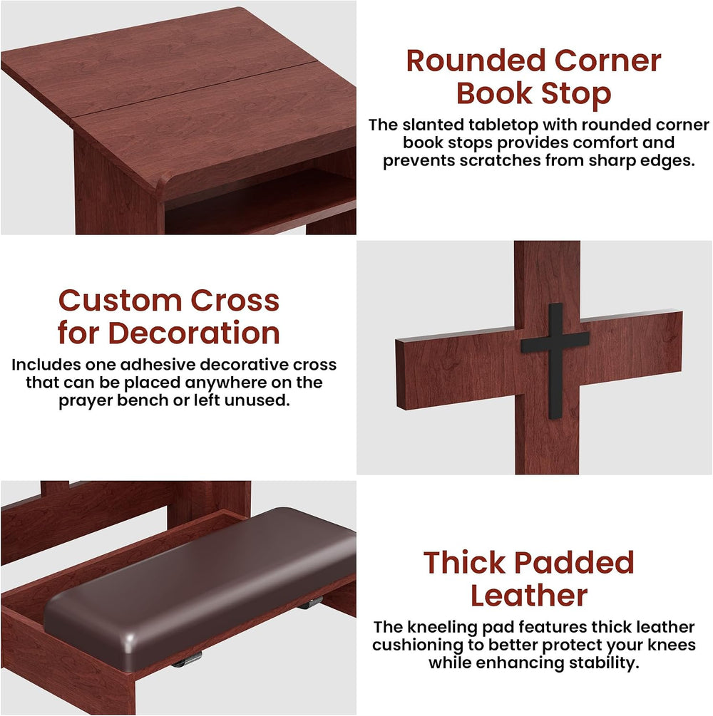 Foldable Prayer Kneeler, Wooden Prayer Bench with Storage Shelf, Cushion Pad,...