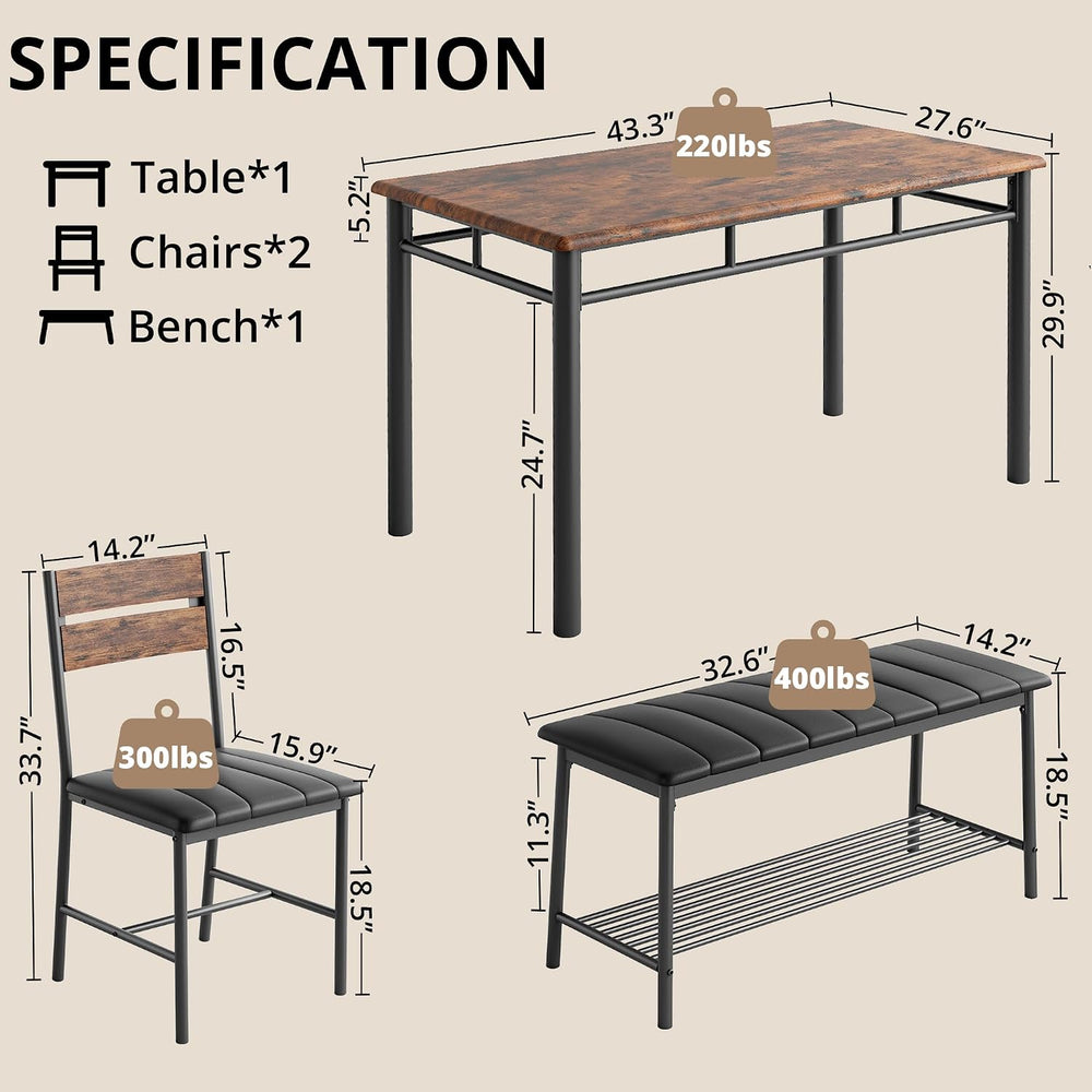 IRONCK Dining Table Set for 4, Kitchen Table and Chairs Set, Rustic Brown | K...
