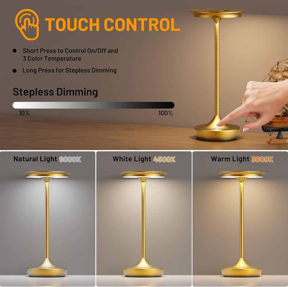 LED Rechargeable Cordless Outdoor 6000mAh Battery Table Lamp 2-Pack Gold