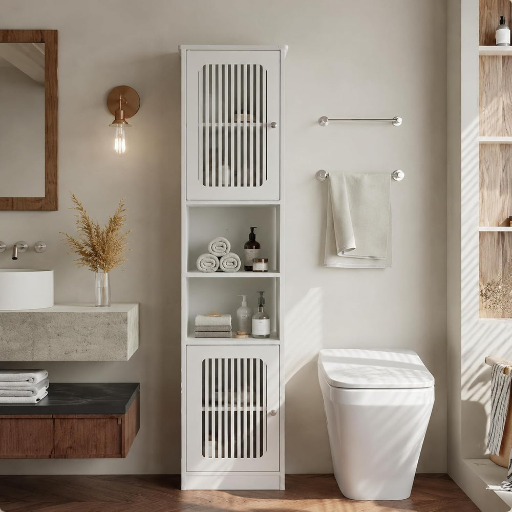 64" Tall Bathroom Cabinet, White Floor Standing Storage | Narrow unit wi...
