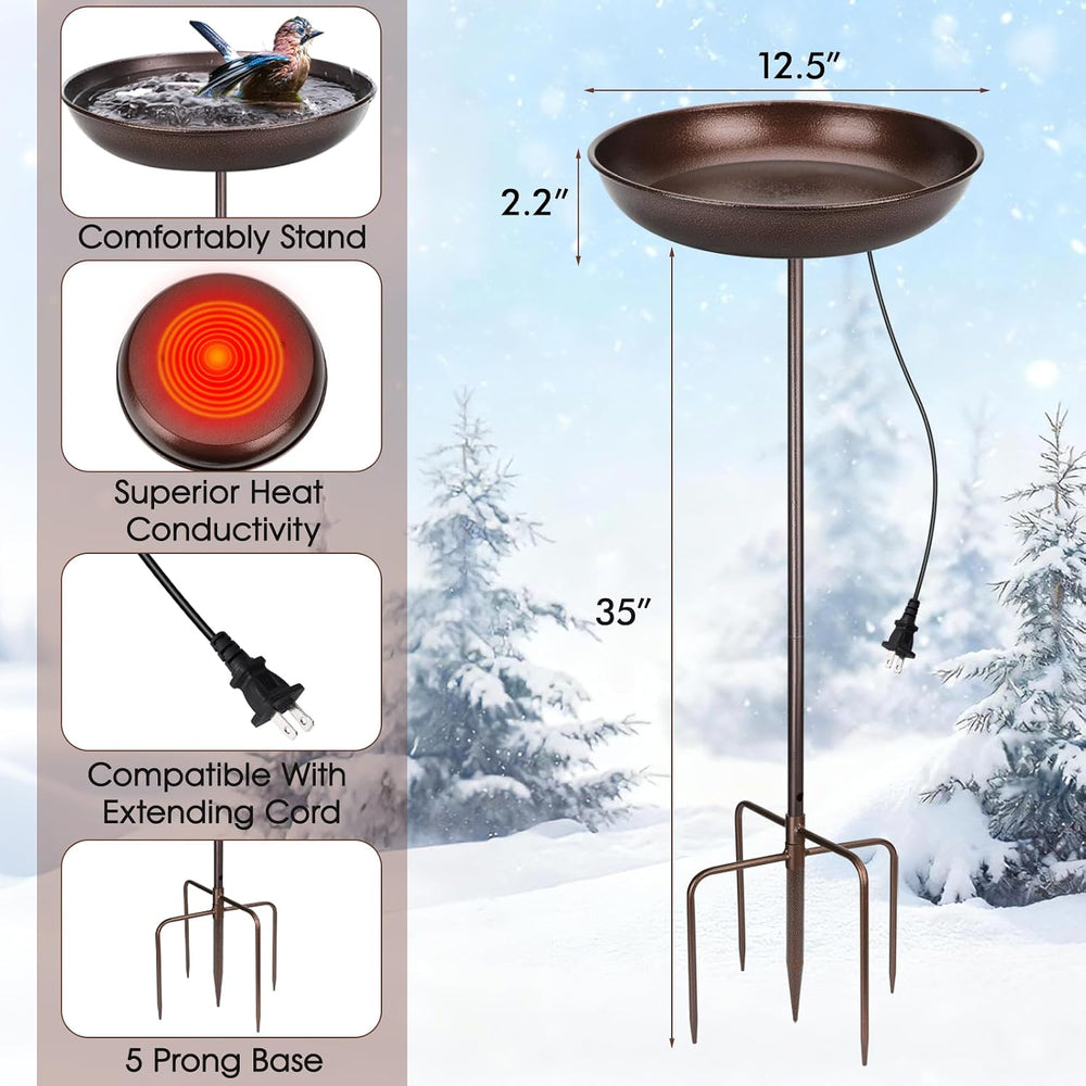 100W Heated Bird Bath – 35-Inch High Iron Birdbath with Water Heater & De...