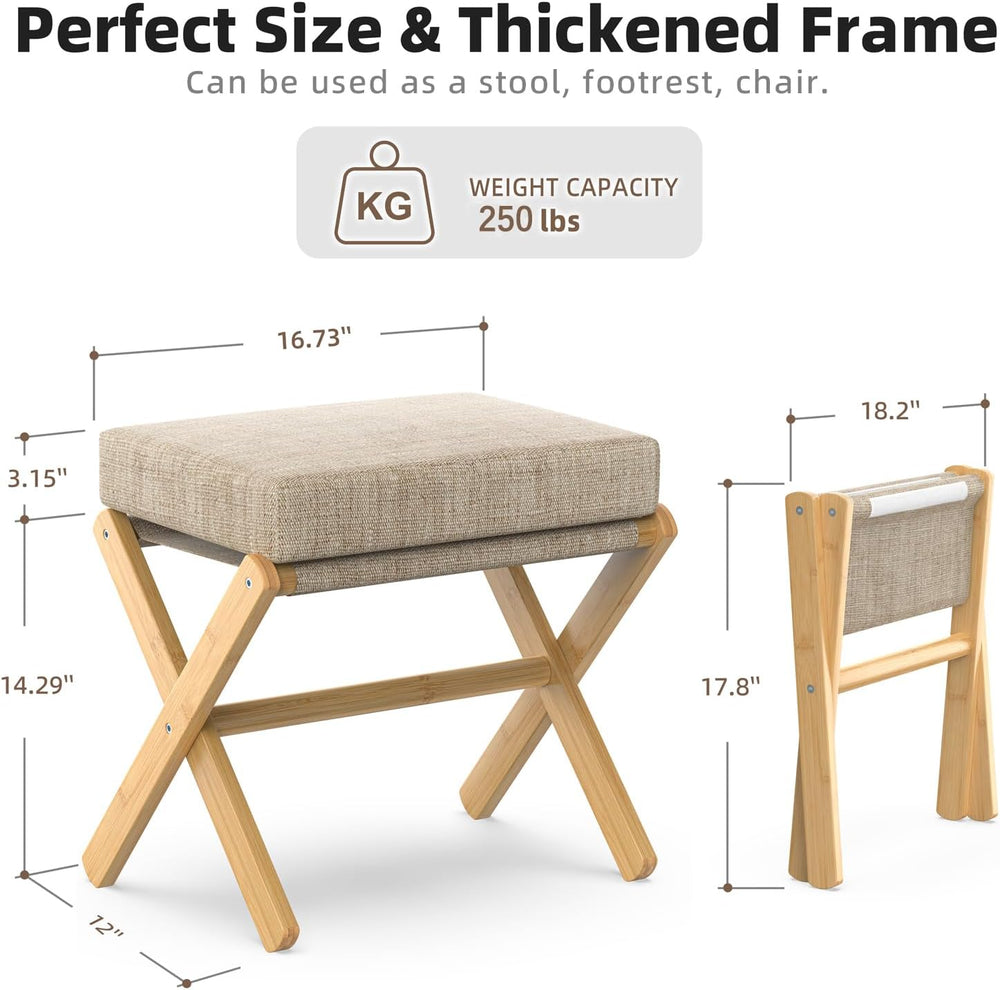 BAMBOOHOMIE Foldable Foot Stool Ottoman, Modern Foot Rest with Bamboo X Legs ...