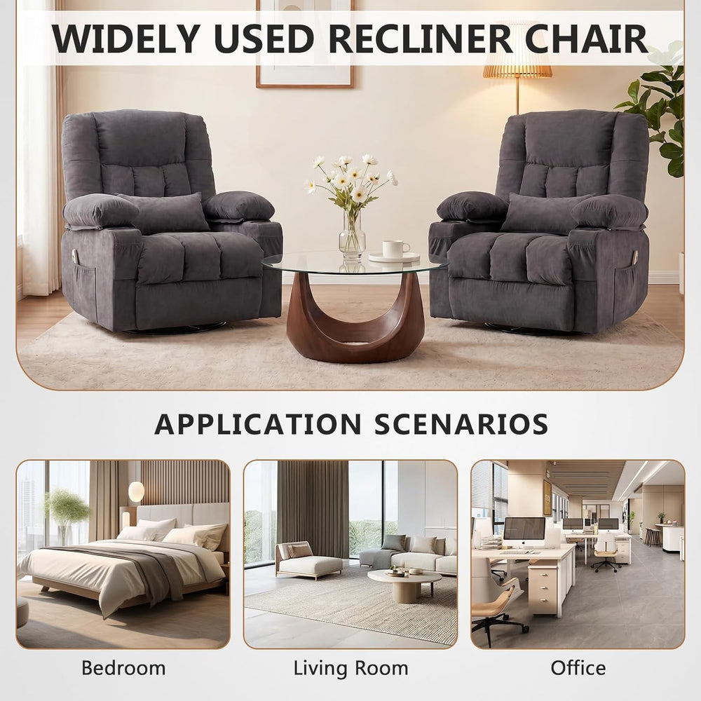 Swivel Rocker Recliner Chair with Vibration Massage and Heat Ergonomic Lounge...