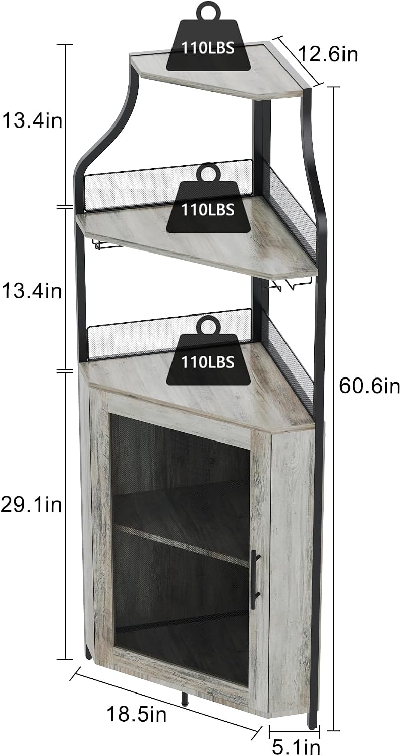 GAOMON Corner Bar Cabinet with LED Strip and Glass Holder, Industrial Wine Ca...