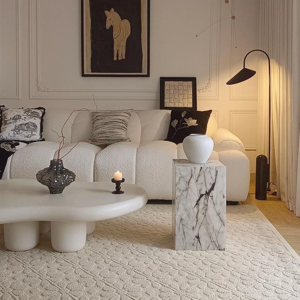 Cube Side Table, Floor-Standing End Table, Imitation Marble Texture Coffee Ta...