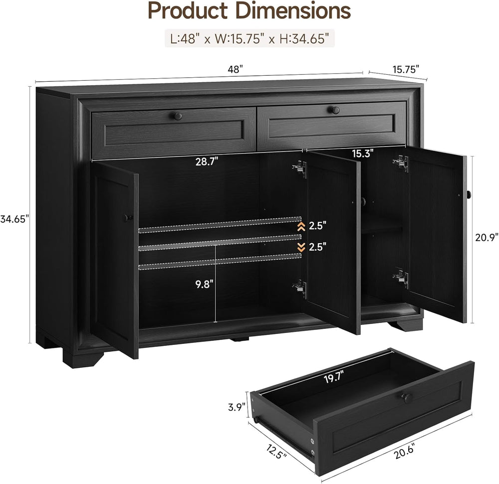 ONBRILL 48 Inches Sideboard Buffet Cabinet with Storage, Farmhouse Sideboard ...