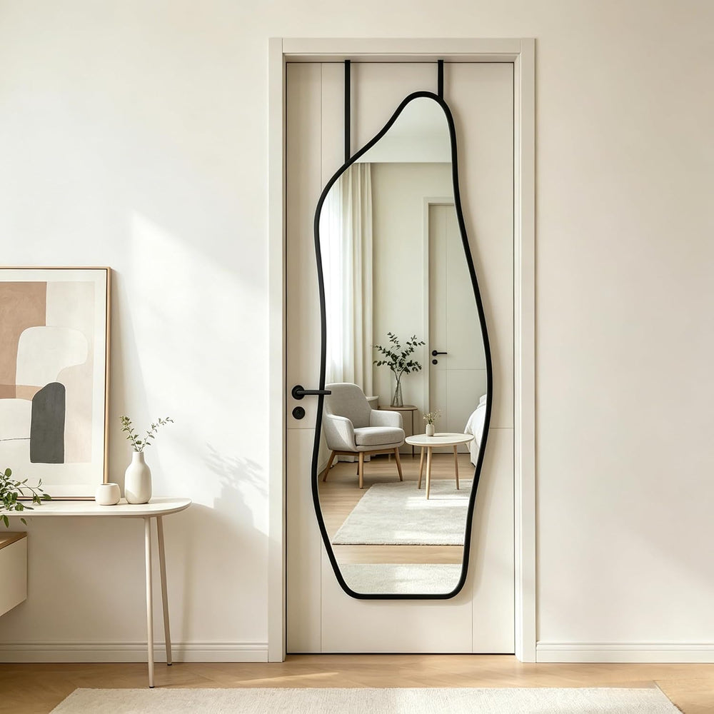 16" x 48" Irregular Dolphin Full Length Over Door Mirror Black