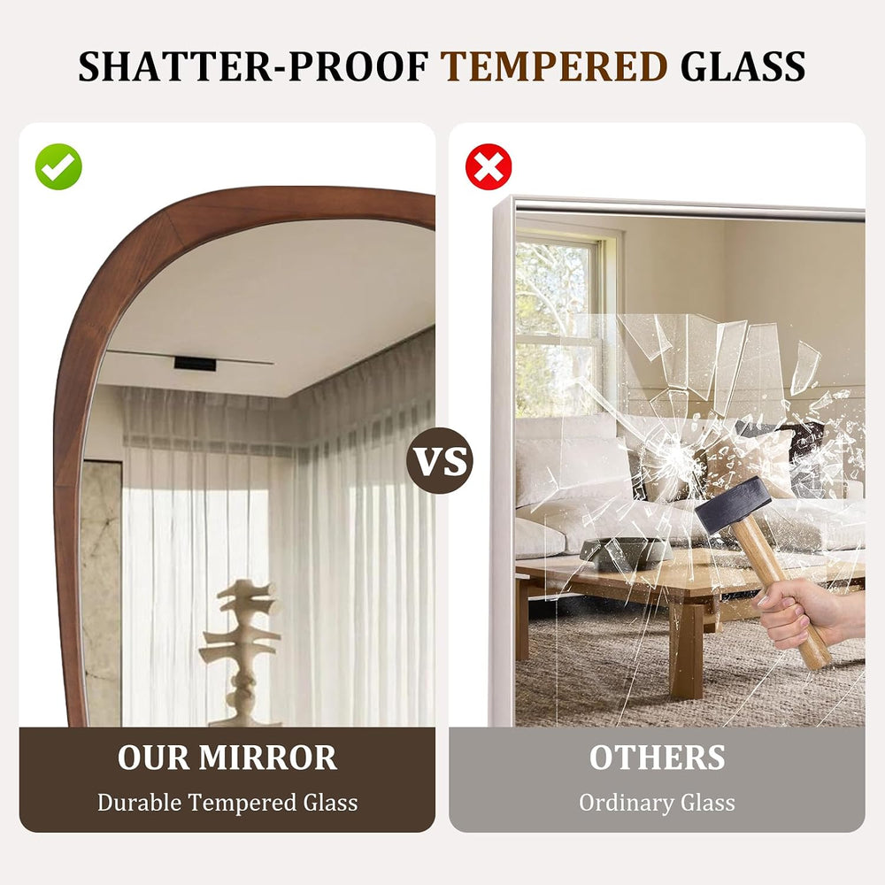 HOMECOOKIN 48 x 22 Asymmetrical Mirror, Irregular Wooden Wall Mirror for Bedr...