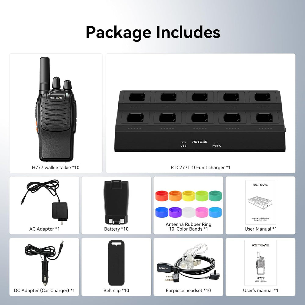 Retevis H-777 Walkie Talkies Adults, 2 Way Radio with Earpieces (10 Pack)