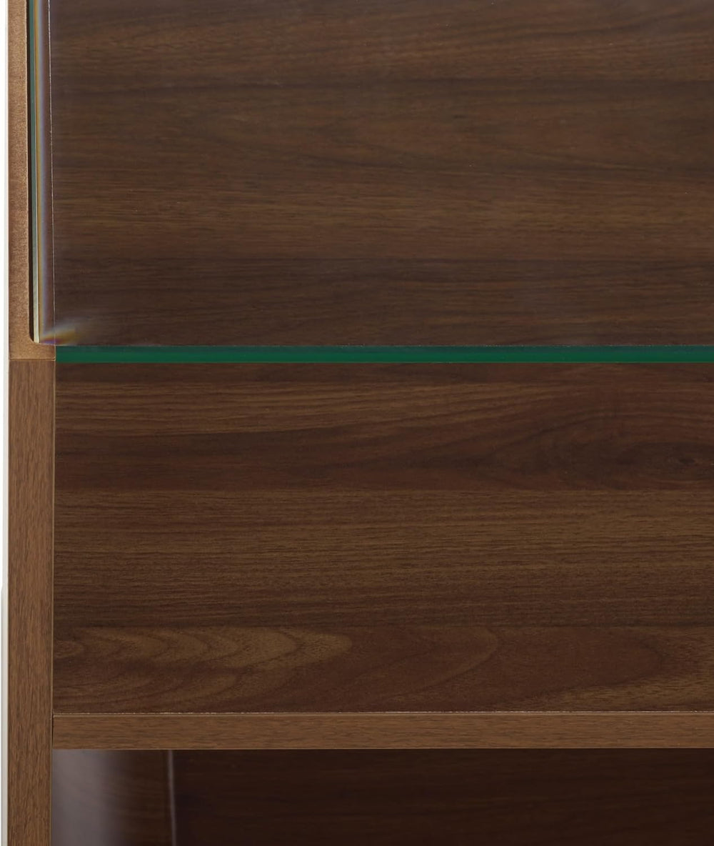 SAFAVIEH Furniture - Acres Accent Table - Walnut Wood & Glass Top - 2 She...
