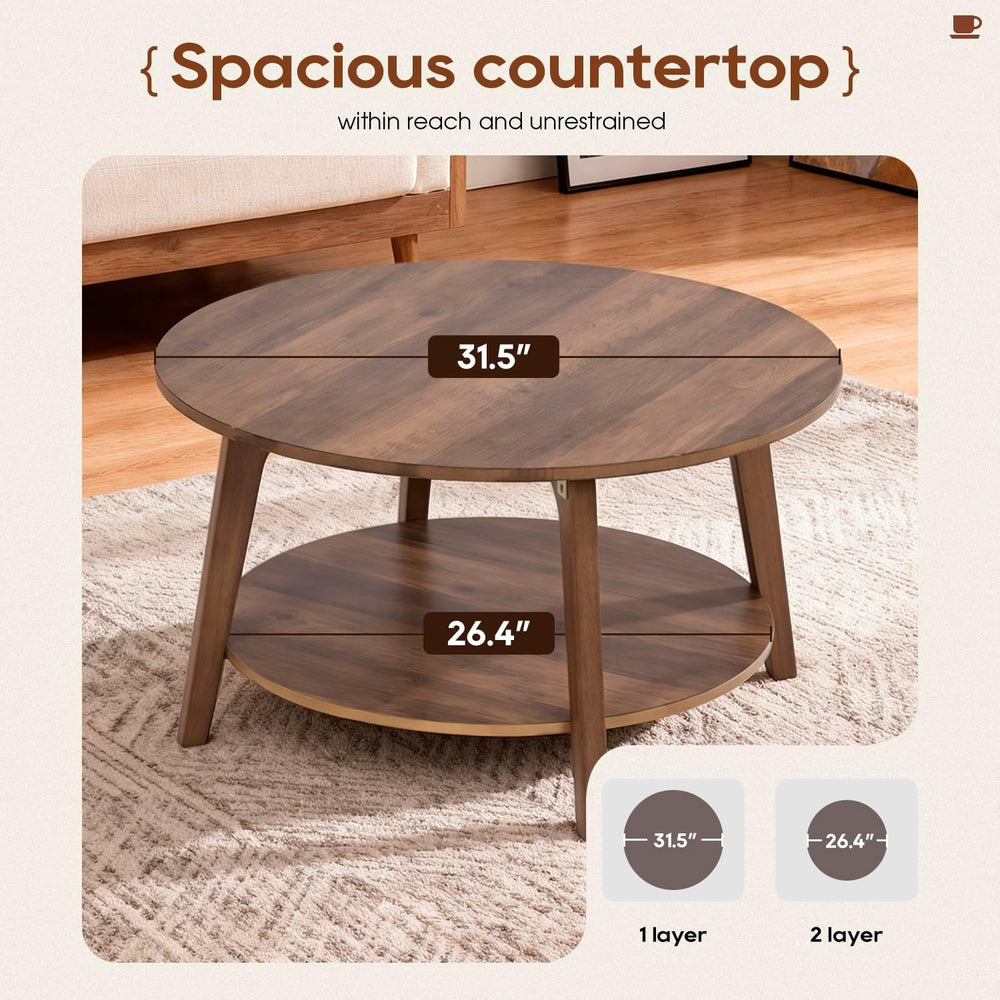 FDW Round Coffee Table 2-Tier Modern Wood Center Table with Storage for Livin...