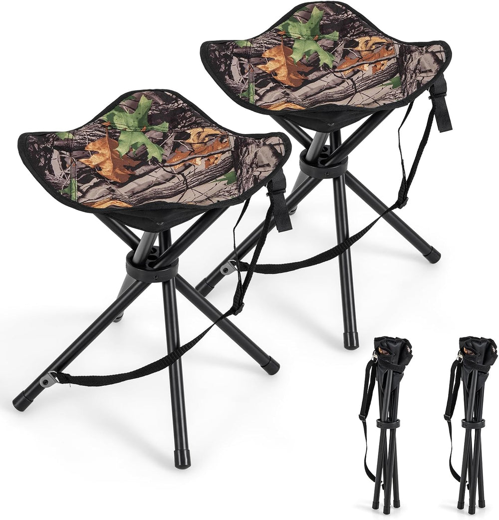 GYMAX 2 Pack Folding Stool, Portable Tripod Lightweight Hunting Stool with Sh...
