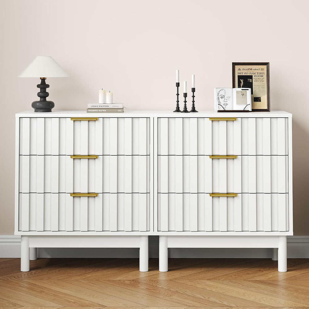 RoyalCraft 3 Drawer Nightstand, Modern Fluted Chest of Drawers, Wooden Storag...