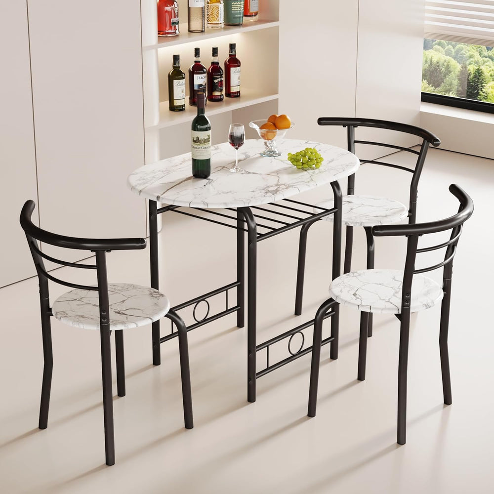 JUMMICO 3-Piece Wooden Round Table & Chair Set (White/Black) | Kitchen Br...