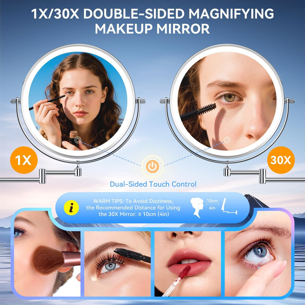 Auxmir 10″ 5000mAh 1X/30X Wall Mounted Lighted Magnifying Makeup Mirror
