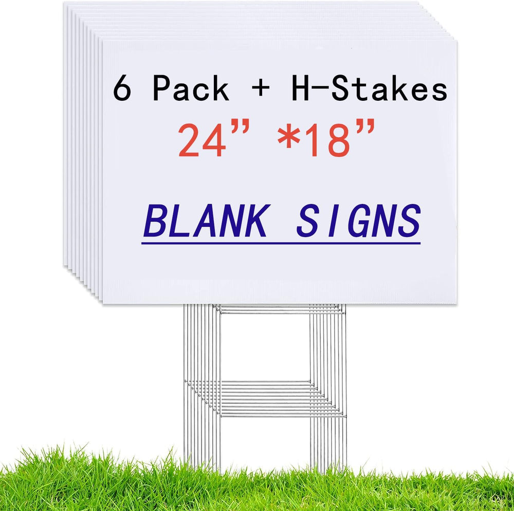 6 Pack 24"x18" White Blank Lawn Yard Signs Corrugated Plastic Sheet...