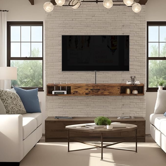Floating TV Unit, 47'' Wall Mounted TV Cabinet, Floating Shelves with...
