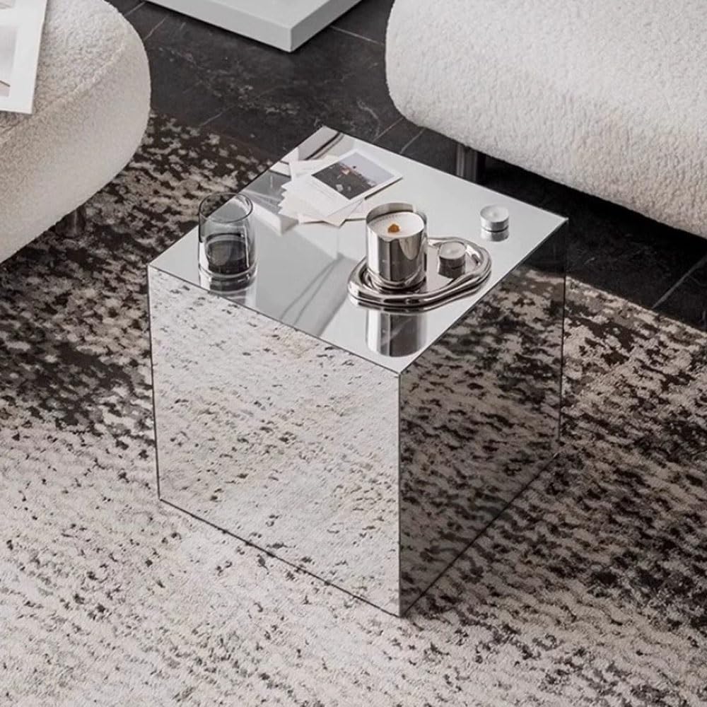 Modern End Table, Mirrored Acrylic Side Table, Cube Coffee Table, Product Pho...