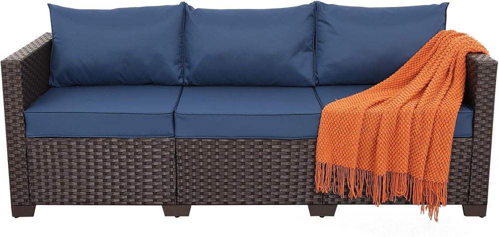Rattaner 3-Seat Patio Wicker Sofa, Outdoor Rattan Couch Furniture Steel Frame...